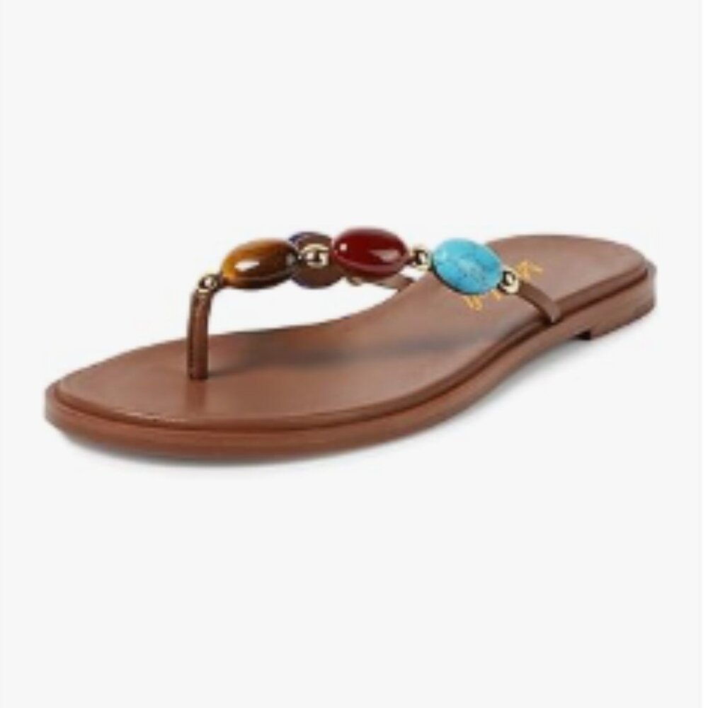 miss left Sienna Jewelled Strap Open Toe Flip Flops Insole Slip on Thong Sandals